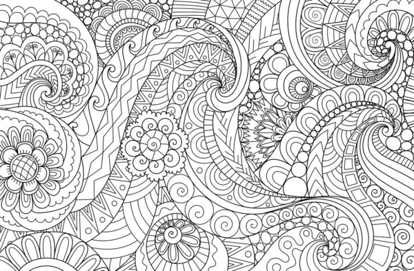 Art Linéaire Vague Défilement Abstrait Pour Fond Livre Coloriage Adulte — Image vectorielle