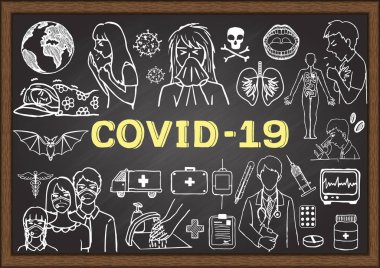 Tahtaya Coronavirus 'un el çizimi çizimi. Stok vektörü.