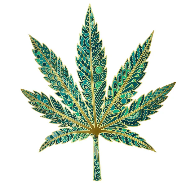 Beautiful Green Marijuana Leaf Zentangle Inspired Art Design Element Stock — Stock Vector