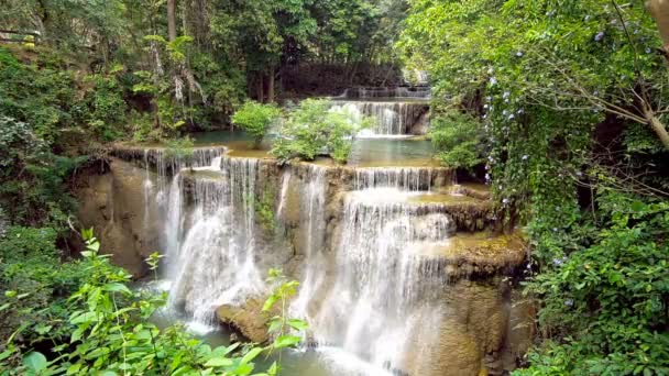 Huay Mae Kamin Cachoeira Nível Kanchnaburi Oeste Tailândia Fevereiro — Vídeo de Stock
