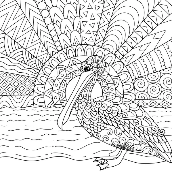 Desain Seni Garis Burung Pelican Negara Bagian Florida Amerika Serikat - Stok Vektor