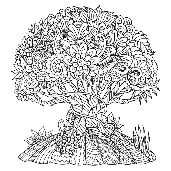 Дерево Элемент Дизайна Книгу Раскраски Взрослых Векторная Иллюстрация — стоковый вектор