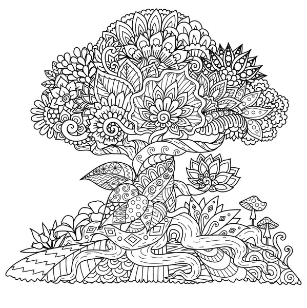 Дерево Элемент Дизайна Книгу Раскраски Взрослых Векторная Иллюстрация — стоковый вектор
