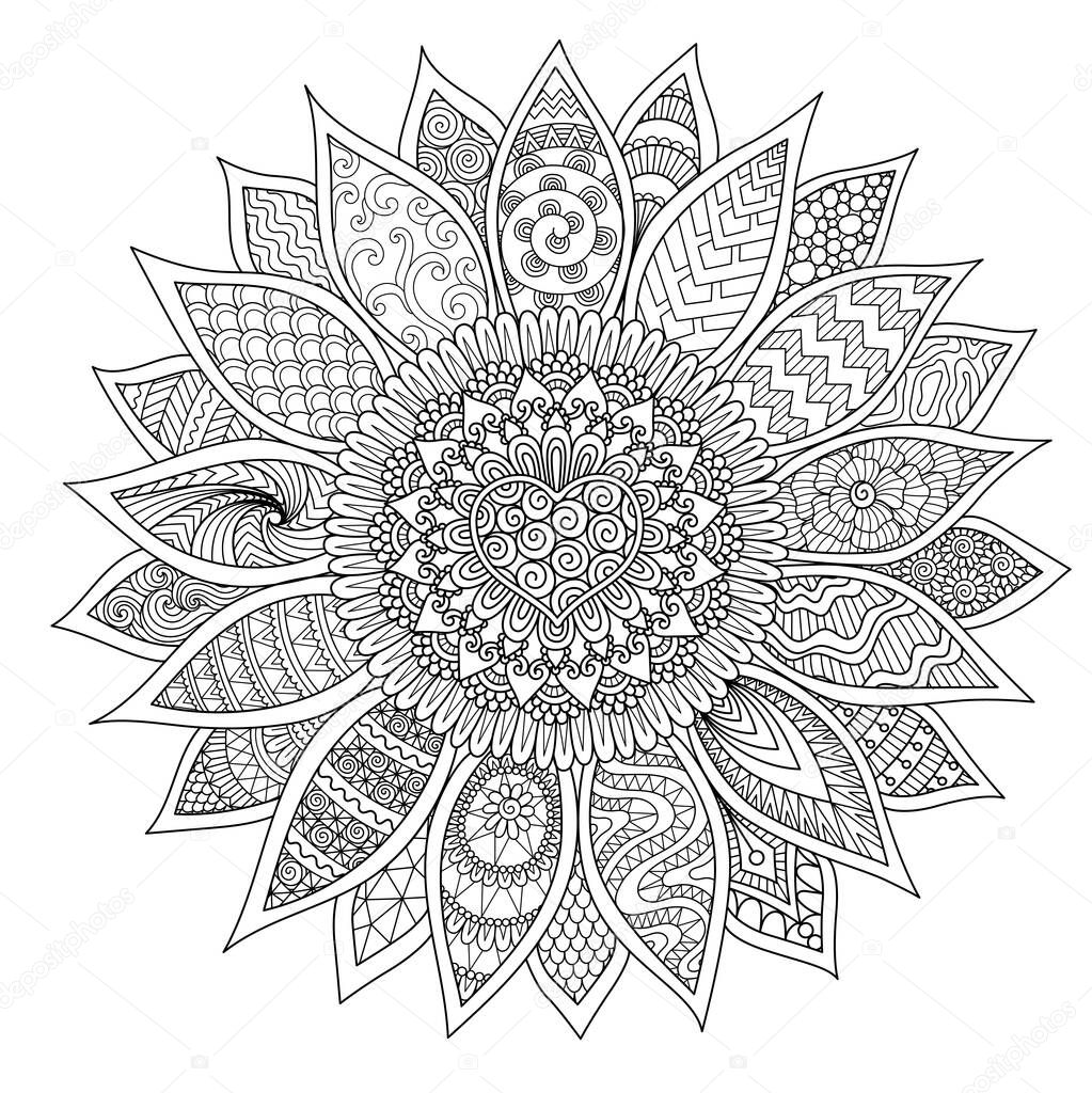 Line art design of beautiful sunflower for printing, engraving, coloring book page and so on. Vector illustration