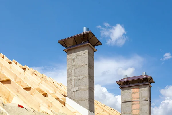 New chimney (smokestack) with metal box closeup. — Stock Photo, Image