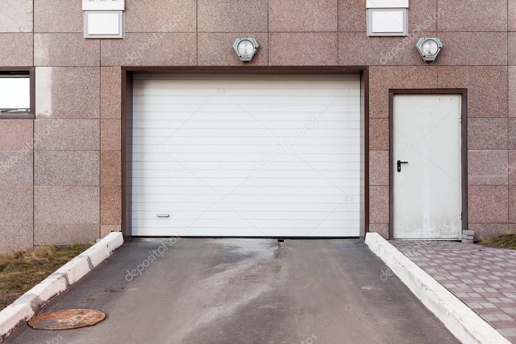 Garage door at a modern building.