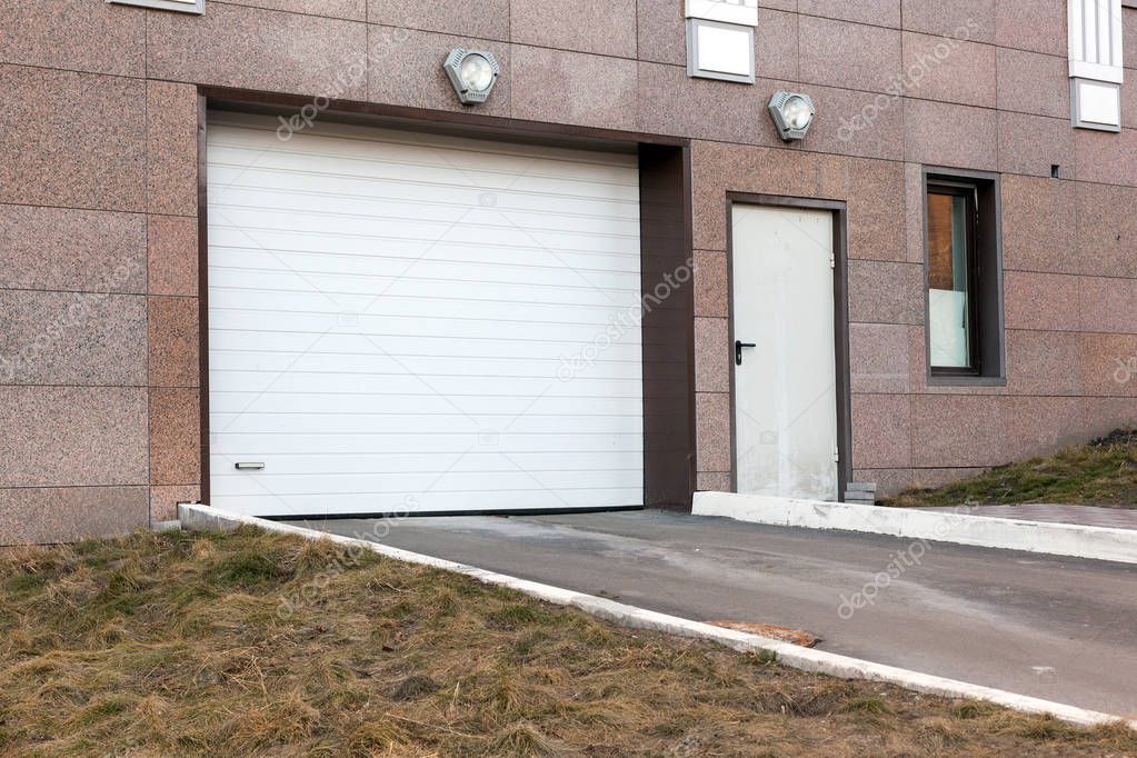 Garage door at a modern building.