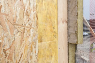 Mineral Taşyünü yalıtım ile yapısal izolasyonlu paneller ve Drywall closeup 