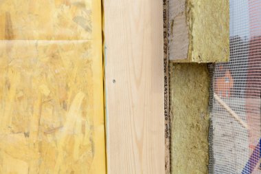 Mineral Taşyünü yalıtım ile yapısal izolasyonlu paneller ve Drywall closeup .