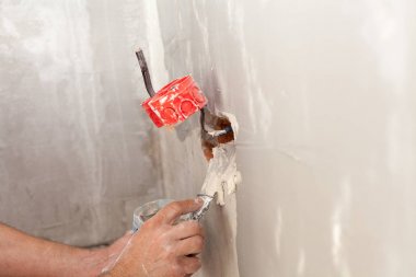 Elektrikçi yükleme duvar güç soketi, macun bıçak ile plastik elektrik bağlantı kutusu