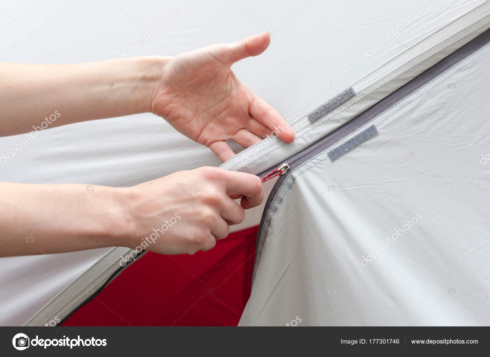 Girl Hand Unzip Entry Camping Tent Rainfly Stock Photo by ©brizmaker ...