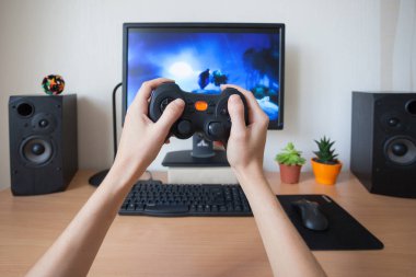 Gamepad, video oyun oynuyor yakın çekim. 