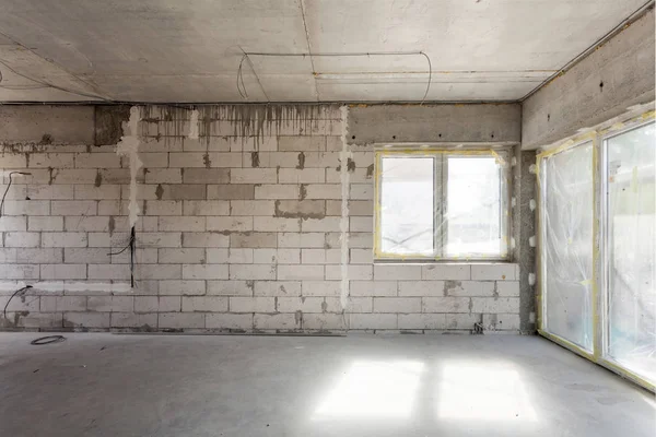 Nový Dům Výstavbě Oxidem Uhličitým Betonové Tvárnice Cement Cihlové Zdi — Stock fotografie