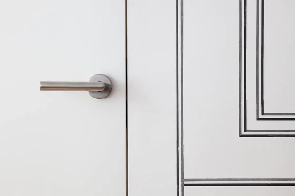 Closeup New White Door Metallic Handle — Stock Photo, Image