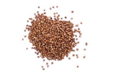 Beyaz arka plan üzerinde izole buğday yığını. Üstten Görünüm.