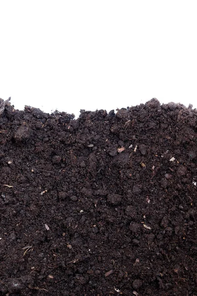 Soil texture isolated on white background seen from above, top v — Stock Photo, Image