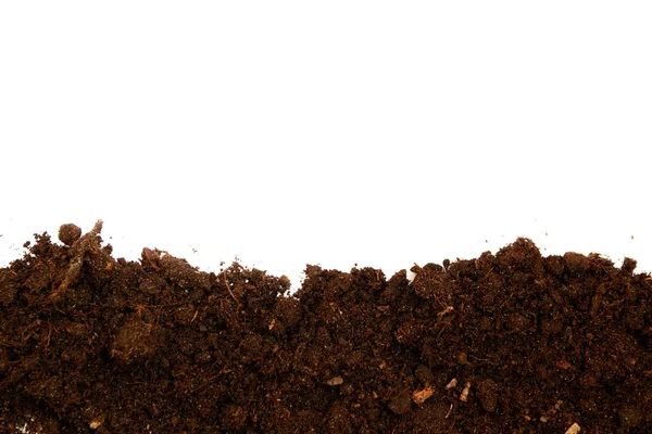 Soil texture isolated on white background seen from above, top v — Stock Photo, Image