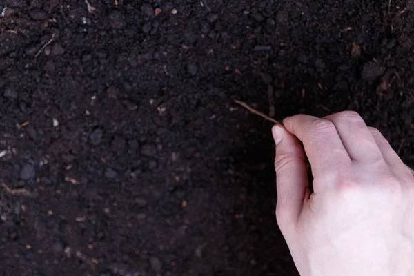 Hombre agricultor sosteniendo tierra. Día de la Tierra y concepto de ecología — Foto de Stock