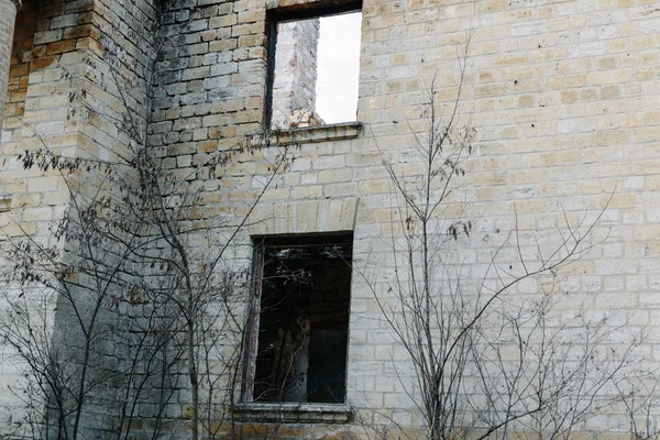 Destroyed building after artillery shelling