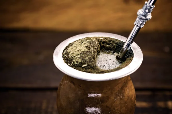 Chimarrão, or mate, is a beverage characterized by South American culture. Typical Brazilian drink, served hot and frothing. Tasty traditional drink from Rio Grande do Sul state. Gaucho symbol. Stock Image
