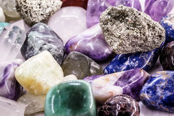 Mystical gemstones collection. Colorful Zen stones with healing properties. — Stock Photo, Image