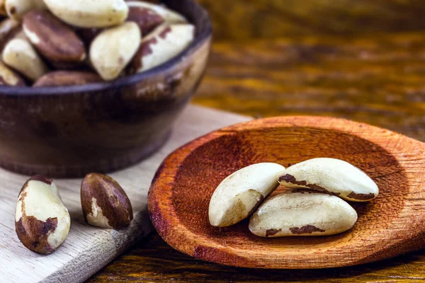 Castaño brasileño, producto de exportación del Amazonas. La nuez de Brasil se llama "Castanha do pará" en Brasil y América Latina. Utilizado en chocolates, panes y otros alimentos de la cocina brasileña — Foto de Stock