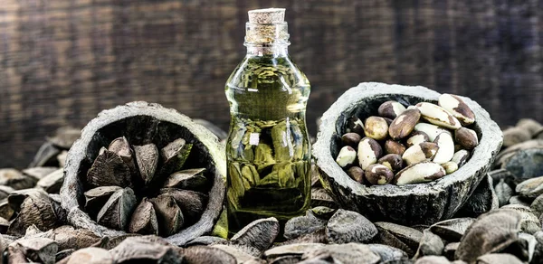 stock image Brazil nut oil, Brazilian nut oil from the Amazon, used as a skin ingredient, beauty product, super healthy.