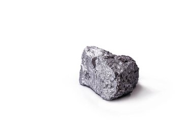 big big silver nugget on black background. Raw silver stone, silver nugget native to Liberia, isolated on black background. Mineral extraction.