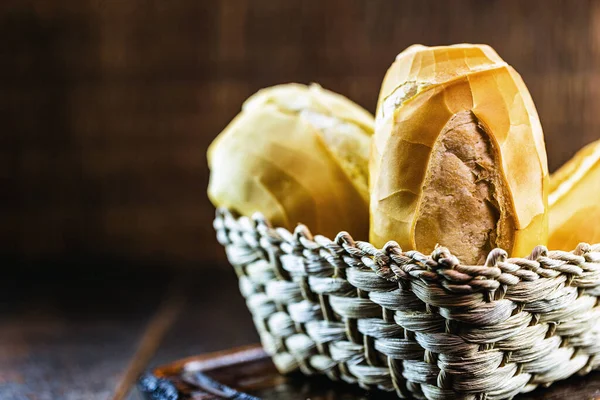 Typisch Braziliaans Bakkerijbrood Stromand Houten Ondergrond Bekend Als Frans Brood — Stockfoto