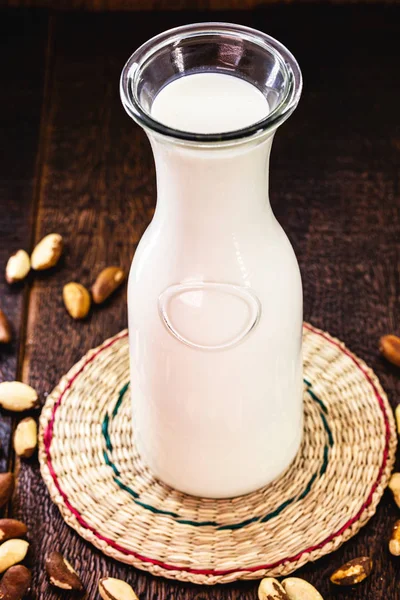 Vegan milk extracted from chestnuts. Milk extracted from the Brazilian chestnut known as Brazil nut, healthy product of plant origin.