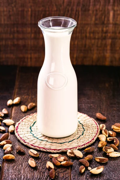 Vegan milk extracted from chestnuts. Milk extracted from the Brazilian chestnut known as Brazil nut, healthy product of plant origin.