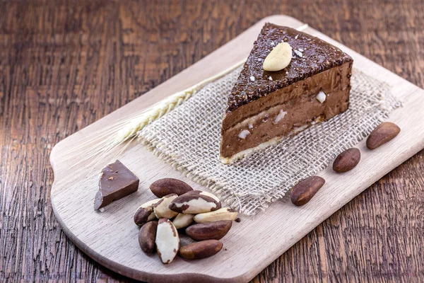 Chocolate cake with nuts. Brazilian chocolate dessert with Brazil nuts. Known in Brazil as Para nut, an ingredient used in Brazilian cuisine.