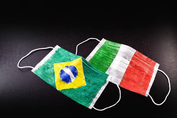 Máscara Respiratoria Con Textura Bandera Brasileña Escrita Portugués Concepto Crisis — Foto de Stock