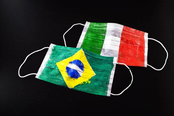 Máscara Respiratoria Con Textura Bandera Brasileña Escrita Portugués Concepto Crisis — Foto de Stock