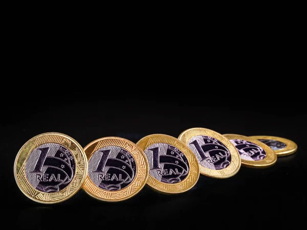 Immagini Una Moneta Reale Soldi Dal Brasile Sfondo Nero Isolato — Foto Stock