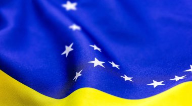 Brezilya bayrağının ayrıntıları, makro fotoğrafçılık. Vatanseverlik, milliyetçilik ya da sevgili vatan kavramına sahip görüntü.