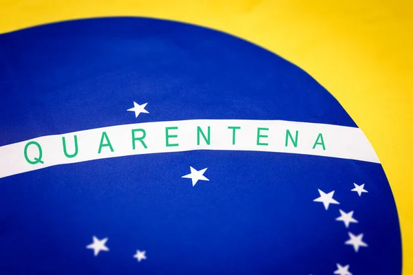 Palabra Cuarentena Escrita Bandera Brasil Concepto Pandemia Contaminación Enfermedad — Foto de Stock