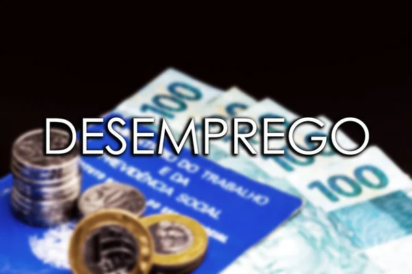 Starý Pracovní Průkaz Brazílie Mincemi Brazilskými Penězi Slovem Nezaměstnanost Koncept — Stock fotografie