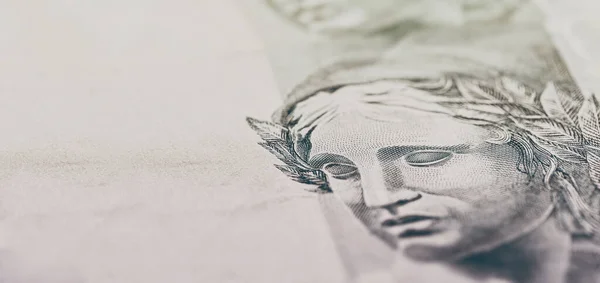 Деталі Банкнот 100 Реалів Бразилії Вибірковим Фокусом Фонове Зображення Грошової — стокове фото