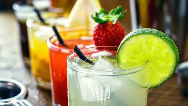 Brazilian Drink Known Caipirinha Made Cachaca Fruits Watermelon Strawberry Lemon — Stock Photo, Image