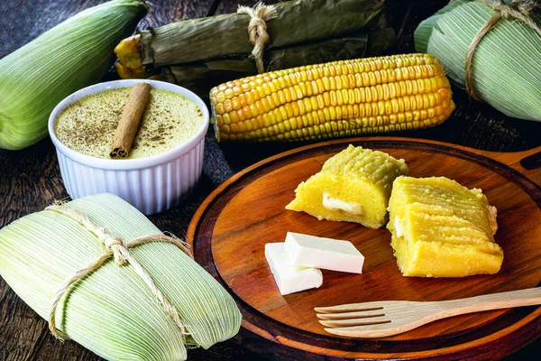 Pan Maíz Papilla Dulce Mazorca Maíz Hervido Curry Dulces Brasileños — Foto de Stock