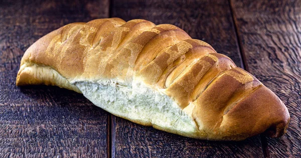 Pão Caseiro Feito Azeite Uma Mesa Madeira Rústica Pão Orgânico — Fotografia de Stock