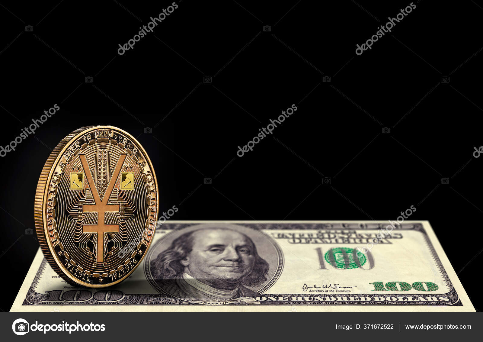 中国加密货币电子人民币而不是100美元的钞票中国与美利坚合众国之间全球经济危机的概念—— 库存社论照片© robertohunger  #371672522