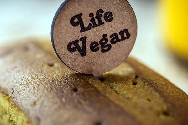 Veganistisch Bananenbrood Met Engelse Zin Veganistisch Leven Gezond Glutenvrij Voedsel — Stockfoto