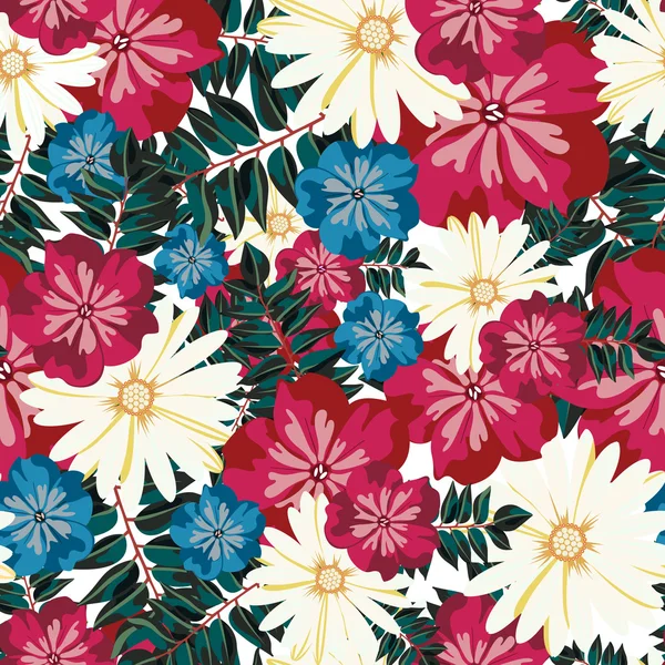 Hermoso patrón floral sin costuras. Brotes brillantes, hojas, flores . — Archivo Imágenes Vectoriales