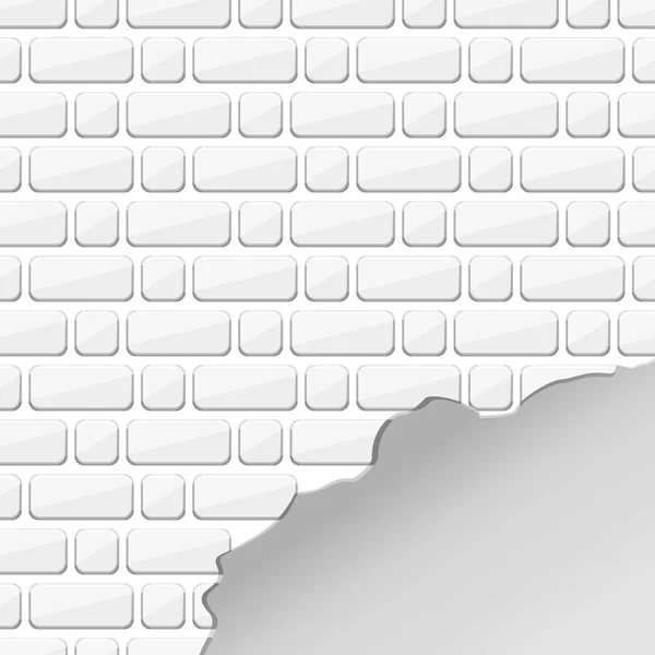 Muro de ladrillo destruido blanco — Vector de stock