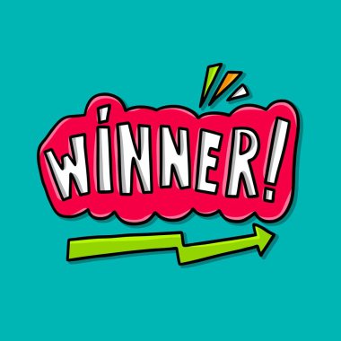 Kazanan! Parlak dekoratif yazı. 