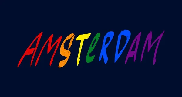 Amesterdão. Letras multicoloridas brilhantes — Vetor de Stock