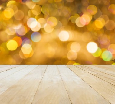 Ahşap masa Xmas bokeh ışık arka plan üzerinde üstü eklemli