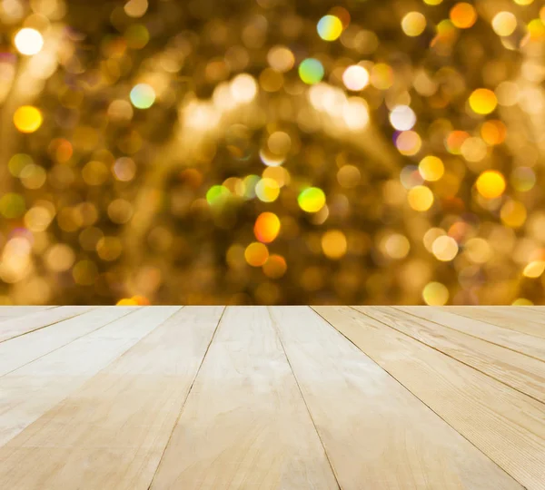 Ahşap masa Xmas bokeh ışık arka plan üzerinde üstü eklemli